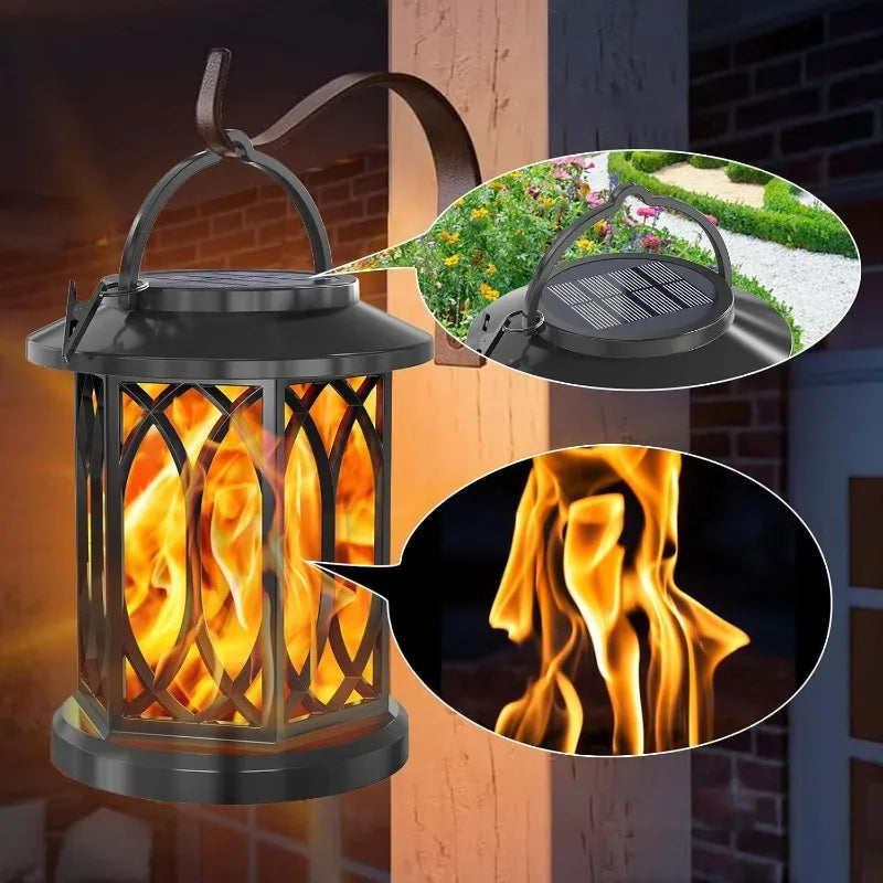 Solar Powered Outdoor Flame Lights Clip-On Lantern Hanging Lamp Waterproof Landscape Pathway Lights for Garden Yard Patio Decor