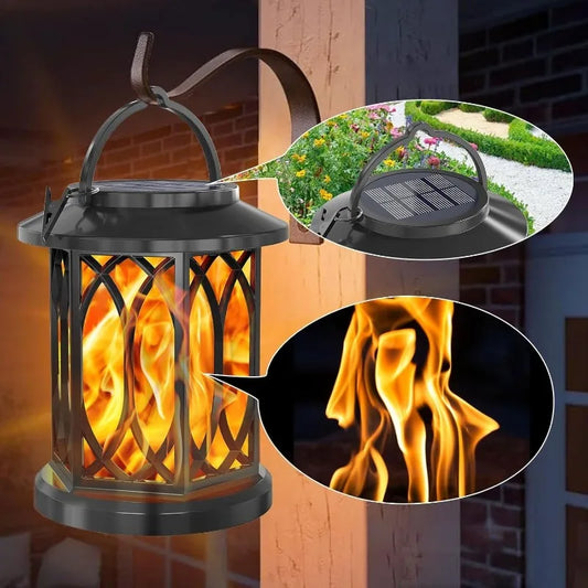 Solar Powered Outdoor Flame Lights Clip-On Lantern Hanging Lamp Waterproof Landscape Pathway Lights for Garden Yard Patio Decor