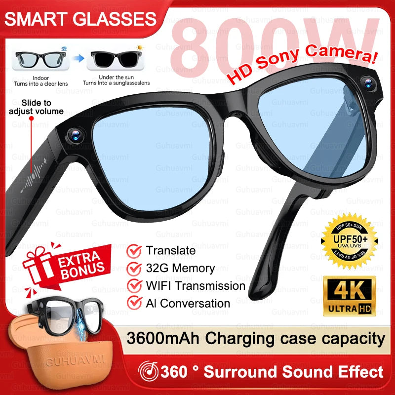 2026 New 4K HD AI Smart Glasses Men 800W Pixel Camera Bluetooth Call 4GB WIFI Transmission 3600mAh Battery Smart Glasses Women