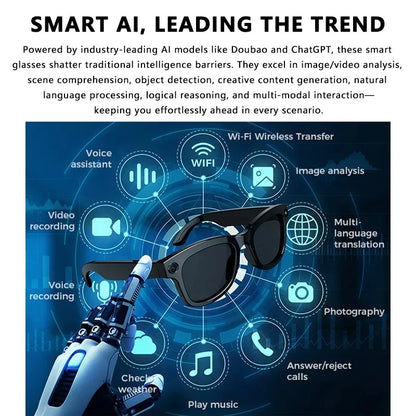 500W AI Smart Camera Sunglasses 3in1 lens ChatGPT Translation Voice Control WiFi Bluetooth HD1080P Shooting Intelligent Glasses