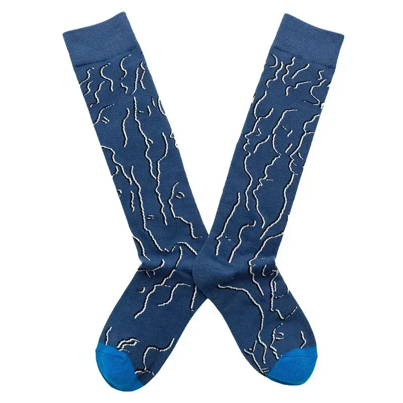 Socks Women's High Tube Calf Knee-length Socks Retro Illustration Art Abstract Street Autumn and Winter Cotton Socks High Sock