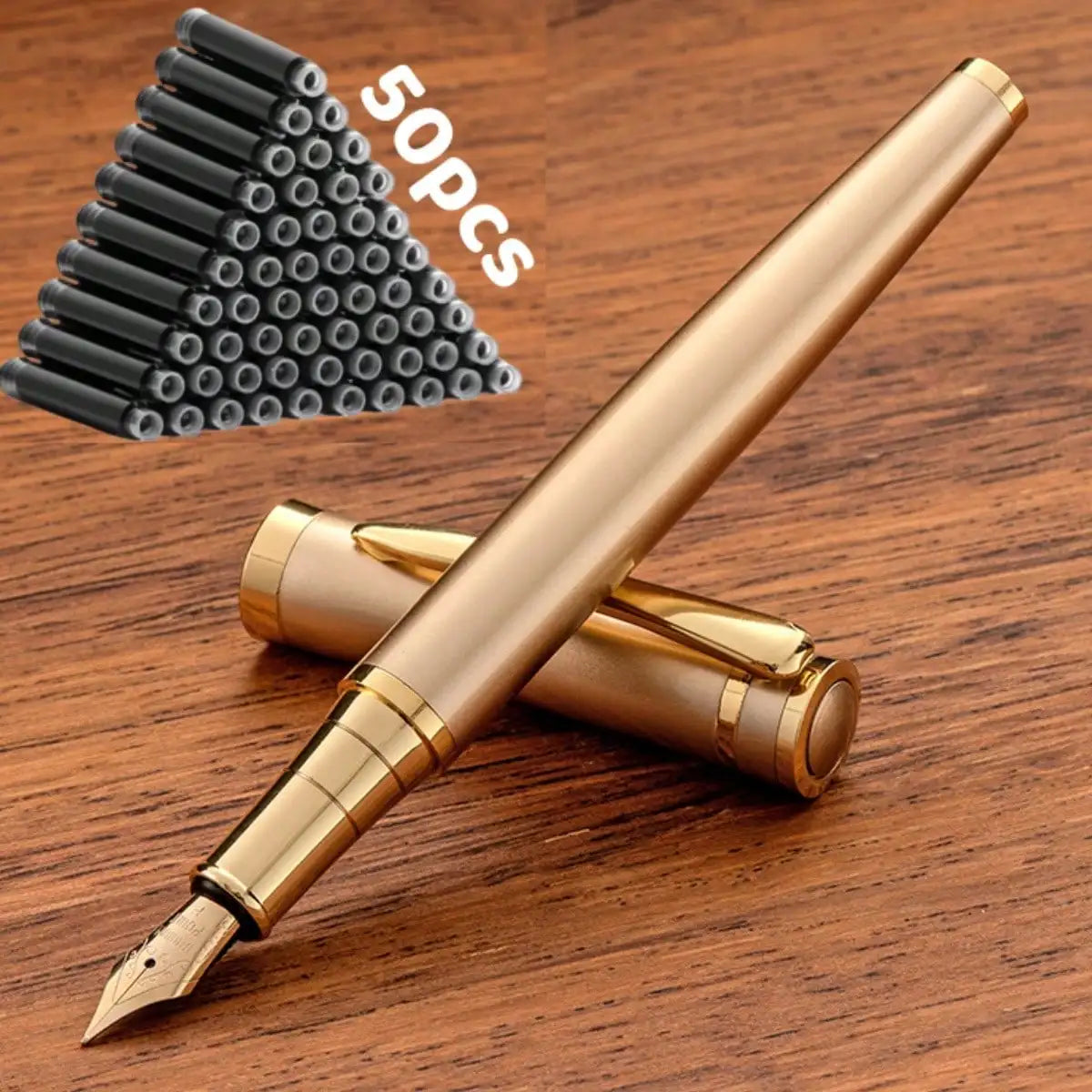 51-Piece Set (1 Pen + 50 Ink Cartridges), 0.5mm Tip, Iridium Nib, Stainless Steel Pen Body, Suitable for Calligraphy, Elegant and High-End, Luxurious and Noble, Suitable for 2.6mm Diameter, Student Stationery, Gifts, Valentin