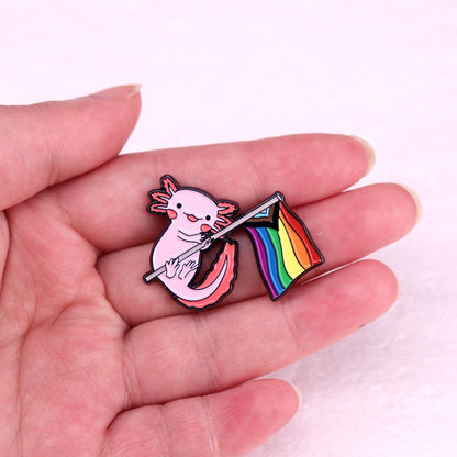 Happy Pride Rainbow Flag Axolotl Enamel Pin Kawaii Animal Brooch LGBT Gifts Jewelry Backpack Decorate