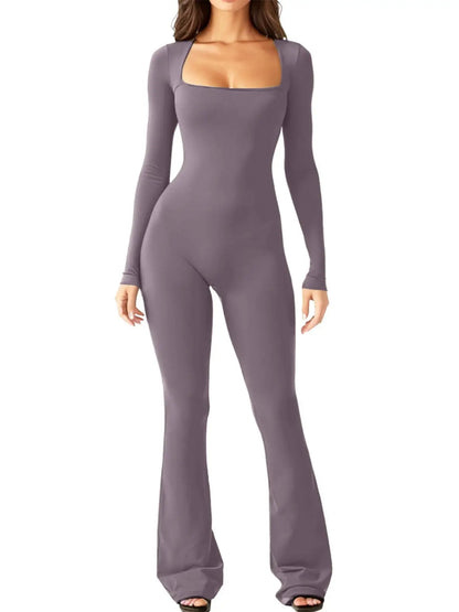 New Popular Women Wide Leg Yoga Bodysuit Outfit One Piece Gym Fitness High Quality Sport Long Sleeve Plus Size Jumpsuit