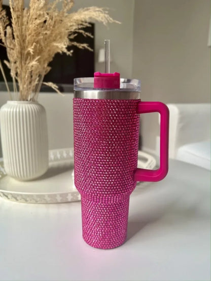 40oz Rhinestone Tumbler Stainless Steel Straw Women Cup Shiny Diamond Travel Car Thermoses Coffee Mug Water Bottle Drinkware