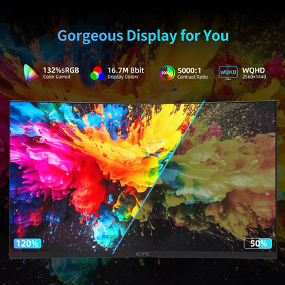 KTC 27 inch WQHD 180Hz 1ms Curved Gaming Monitor 1440P 144Hz Monitor 132% sRGB HVA FreeSync DisplayPort/HDMI/USB VESA Computer M
