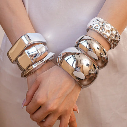 Punk Silver Color Acrylic Cuff Bracelet for Women Men Geometric Round Wide Bracelets Bangles Party Hand Accessories Gifts F