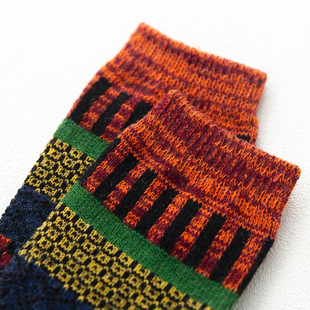 5 Pairs Winter Men's Socks Thicken Wool Socks Warm Men Retro Style Colorful Fashion Man Socks For Snow Boots EU Size 38-44