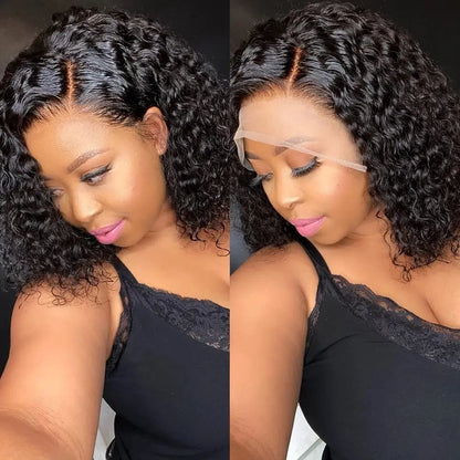 Short Bob Glueless Wigs Deep Wave Glueless Human Hair Ready To Wear 180% Pre Cut Lace 4x4 13x4 Culry Lace Front Human Hair Black