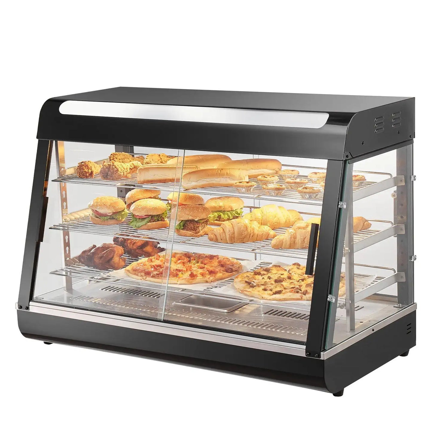3-Tier Commercial Food Warmer Display Countertop Pizza Cabinet with Light