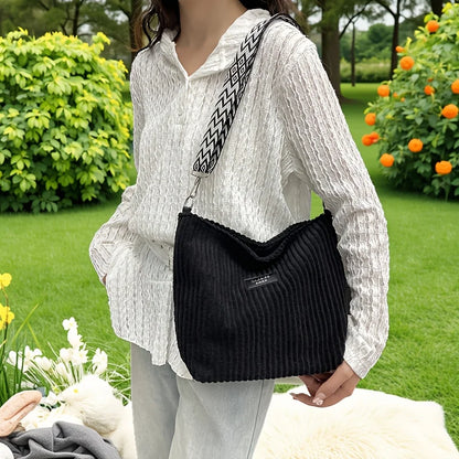 Solid Color Corduroy Messenger Bag Versatile Handbag Women Shoulder Crossbody Bags Casual Chic Bucket Women‘s Bag Bolsos Mujer