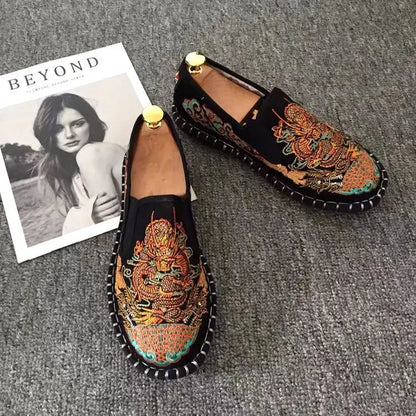 Old Beijing Cloth Shoes Embroidery Flower Social Guy Male Moccasin-Gommino Student Casual Shoes Fashion National Chinese Style