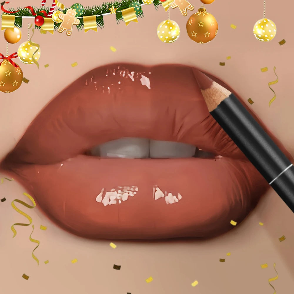 Moisturizing and waterproof lip gloss and lip liner pen set, non-stick and non-stick cup, bright makeup effect, Christmas gift