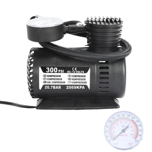 12V Less Than 300PSI Low Noise High Efficiency Air Compressor with Pressure Gauge Electric Tire Inflator Pump