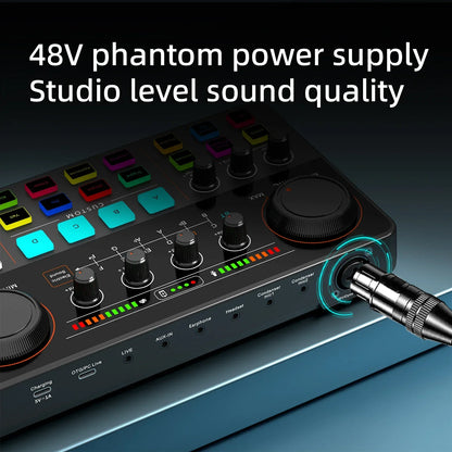 48V Phantom Power Professional Live Sound Card 12 Electronic Tone Sound Card Audio Mixer DJ Controller for For Youtube PC\Phone