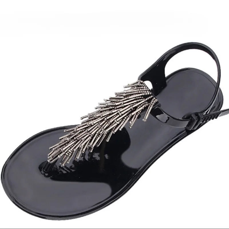 Women's Shoes Flip-flops Sandals for Woman Black Footwear Plastic with Low Heels Summer 2025 Crystal Pvc Wholesale Luxury Sale H