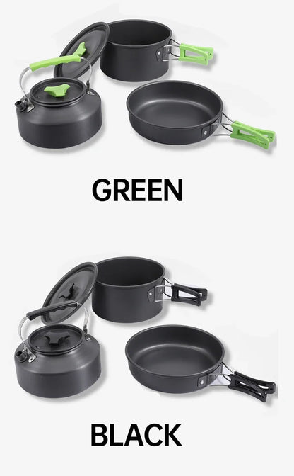 Camping Cooking Set, Outdoor Kitchenware Set, Aluminum Portable Tableware Kitchenware POTS Bowls Kettles Hiking Picnic Equipment