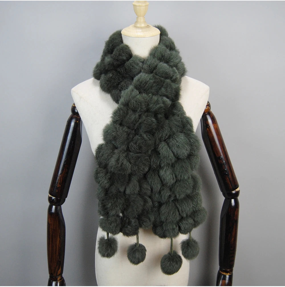 Women Winter Warm Real Rabbit Fur Scarf Hot Sale Natural Rabbit Fur Muffler 2025 Lady 100% Genuine Fur Scarves Wholesale Retail