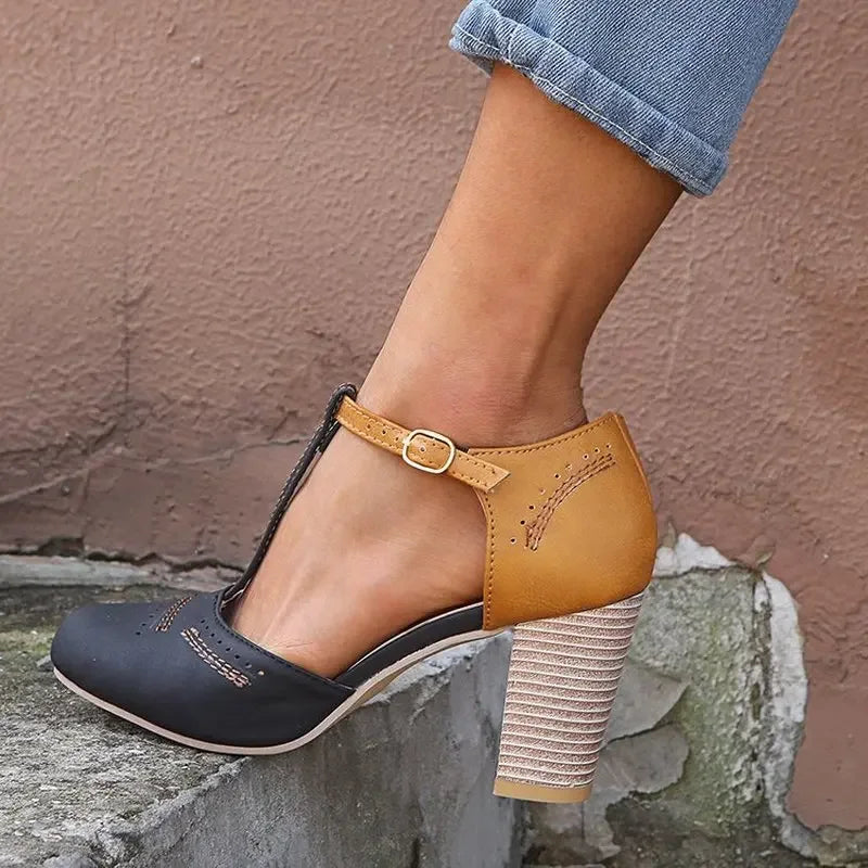 Mary Janes High Heels Women Spring Autumn Shoes Women Round Toe Block Heel Shoes Square Heel Leisure Casual  Rome Pumps fgh