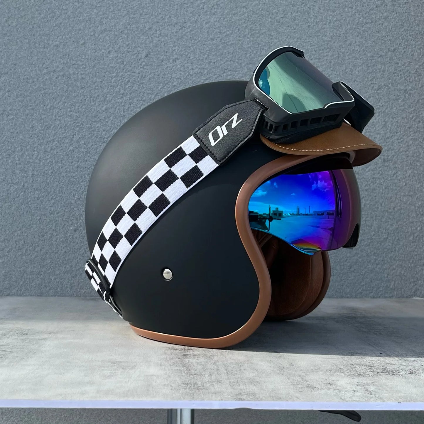 Orz Motorcycle Retro Helmet Men's and Women's Motorcycle Safety Helmet Electric Car Four Seasons 3/4 Half Helmet Scooter