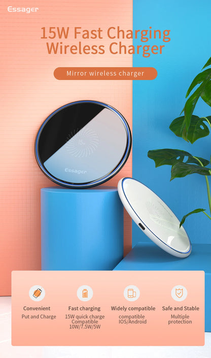 Essager 15W Qi Wireless Charger Fast Wireless Charging Pad Quick Induction Wirless Charger For iPhone 14 Pro max Xiaomi mi 9 Pro