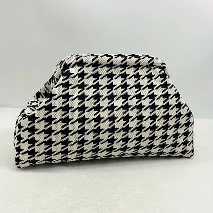 New high-end multi-functional knitted houndstooth makeup bag for women large capacity waterproof travel makeup storage clutch ba