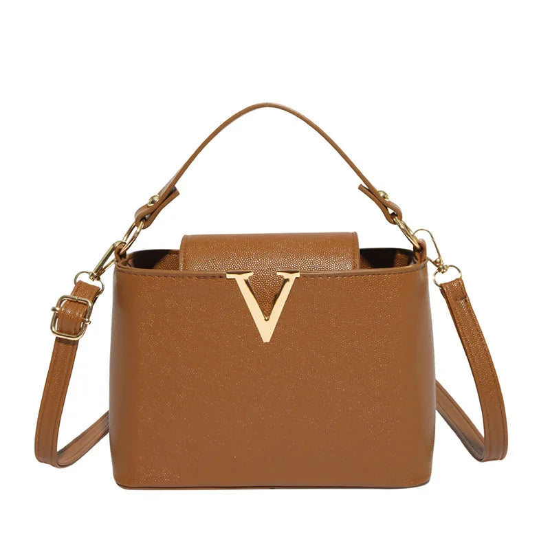 New Fashionable V Decor Shoulder Bag Trendy Ins Bucket Crossbody Handbag For Women