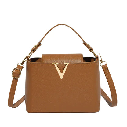 New Fashionable V Decor Shoulder Bag Trendy Ins Bucket Crossbody Handbag For Women
