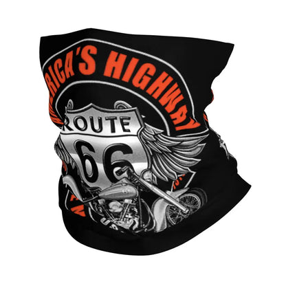 Custom Travel Motorcycle Ride Route 66 Bandana Winter Neck Warmer Windproof Wrap Face Scarf for Hiking Highways Gaiter Headband