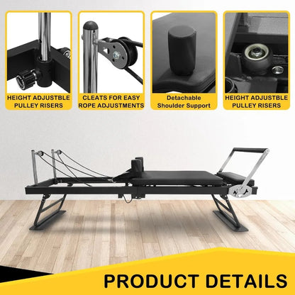 Heavy Duty Foldable Pilates Reformer Machine with Resistance Cords and Wheels for Home and Gym Use Ideal for Comprehensive Full