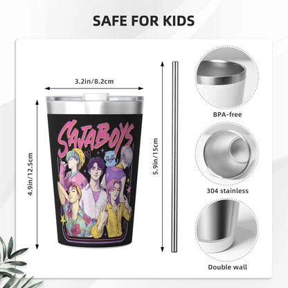 Mystery Saja Boys Kpop Demon Hunters Tumbler With Straw For Kids Stainless Steel Travel Mugs Double Wall Vacuum Insulated 12oz