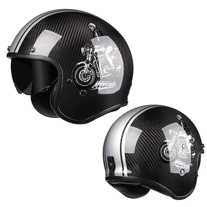 Durability 3K Carbon Fiber Black Gold Open Face Electric motorcycle Helmet for Man Woman DOT-Approved Enhance Riding Experience