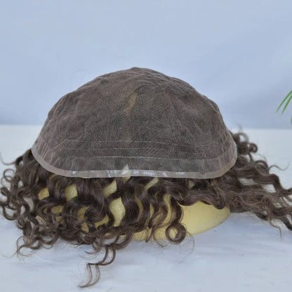 Small Curly Toupee For Men Full Lace Hairpiece European Human Hair Replacement System For Men's Toupee 10x8inch Black Hair Wig
