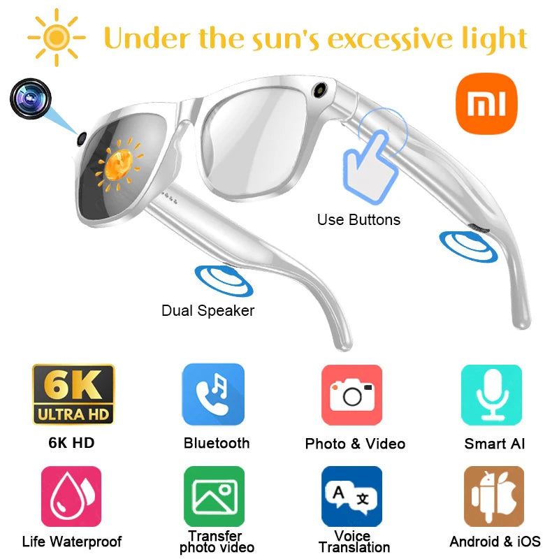 Xiaomi 8K AI Smart Glasses HD Photochromic Multifunction Bluetooth Calling Voice Assistant Music Player Translate Camera Glasses