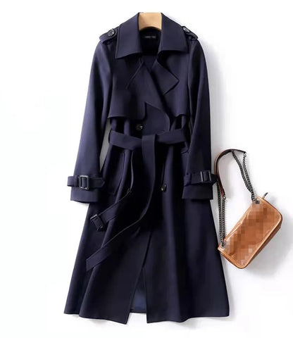 Long Trench Coat Women Lace Up Button Coats Full Sleeve Turn Down Collar Splice Jackets Solid Pockets Office Lady Streetwear