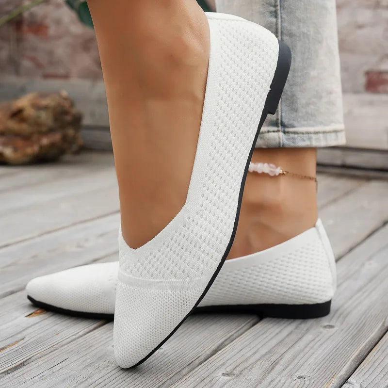 Summer Fashion Solid Color Low-Top Shoes Luxury Round Toe Women's Knit Slip-on Outdoor Walking Shopping Women's Flat Shoes 36-43