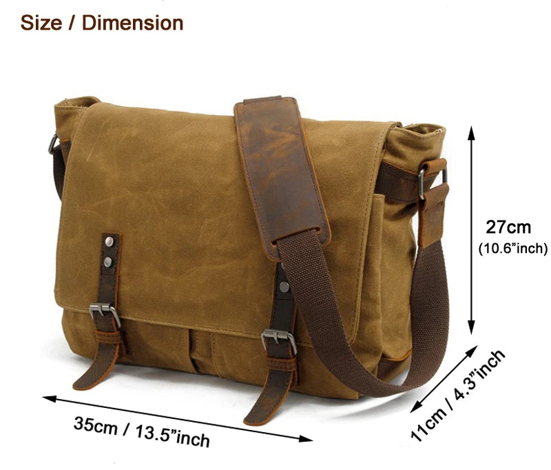 New Fashion Thick Wax Canvas Men Shoulder bag Messenger bag Men Crossbody Bag Vintage male Leisure Sling bag Casual Boy