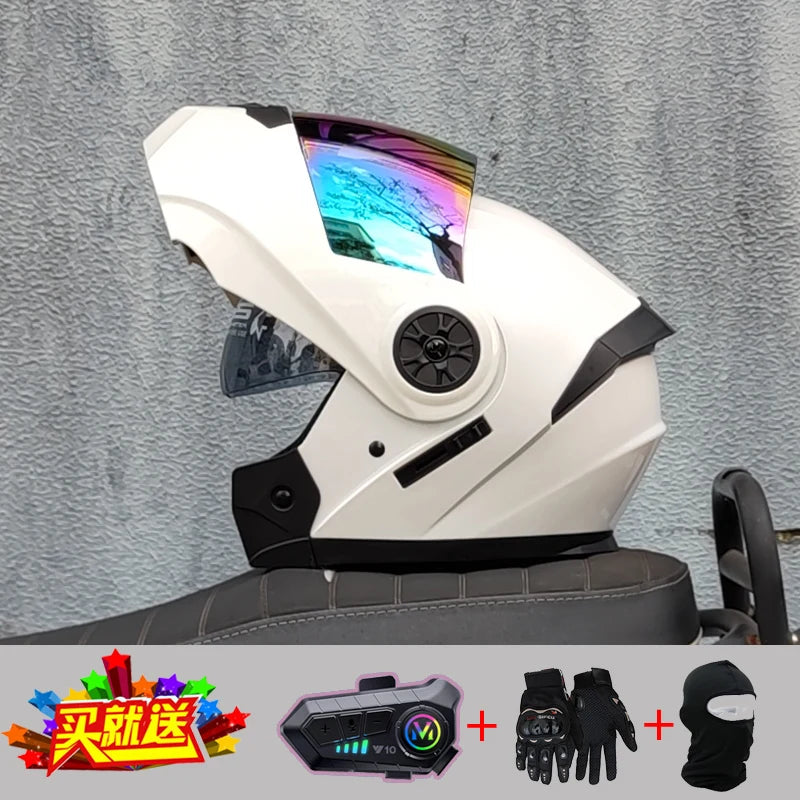ORZ new motorcycle helmet with dual sunshades full face racing Bluetooth modular flip helmet for men and women DOT approval
