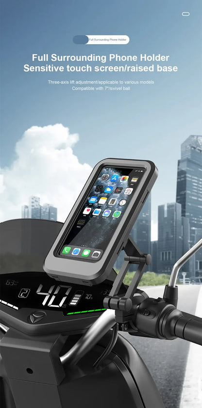 Waterproof 360° Swivel Phone Mount for Motorcycle/Bike – Adjustable Universal GPS Holder for Cellphones & Navigation Apps