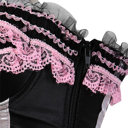 Sapubonva Lace up corsets bustiers top sexy satin overbust corset striped ladies satin halloween big size red black pink korsett
