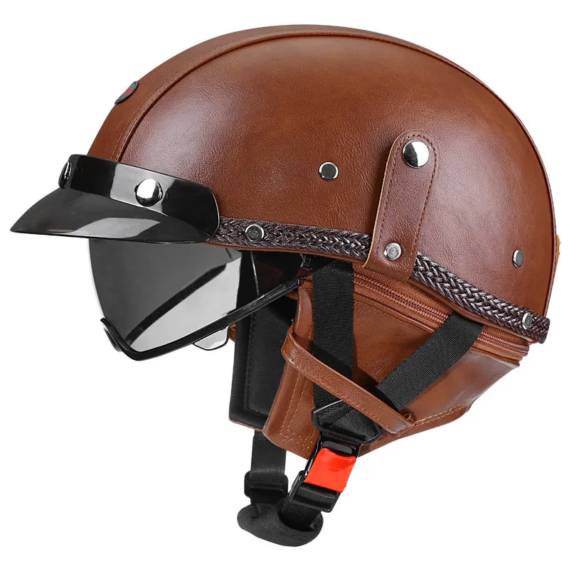 Retro Motorcycle Helmet DOT Approved Built in Sunglasses Casco Moto Helmet Detachable Insert Liner Vintage German Half Helmet