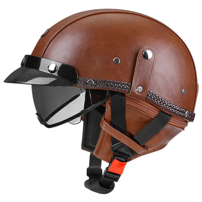 Retro Motorcycle Helmet DOT Approved Built in Sunglasses Casco Moto Helmet Detachable Insert Liner Vintage German Half Helmet