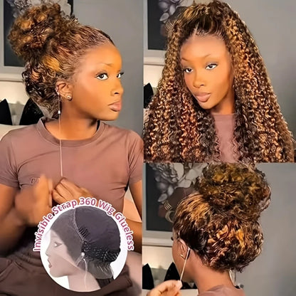 360 4/27 Full Lace Wig Human Hair Invisible Strap 250 Density Deep Wave HD Lace Frontal Wig Human Hair Pre Cut Curly 360 Wigs