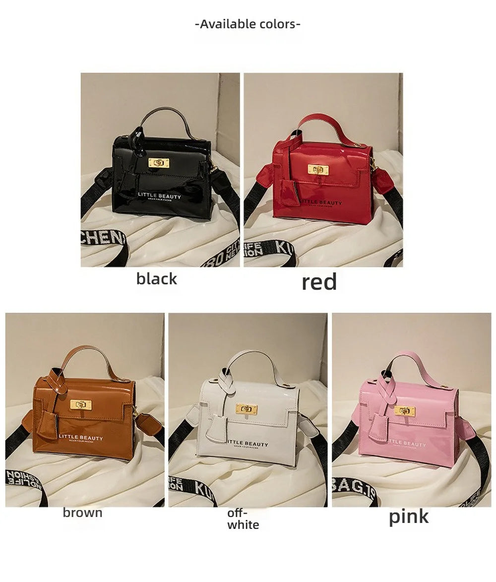 Bright Leather Kelly Bag - Printed Shoulder Crossbody Purse, Women's Easy-to-Match Fashion Handbag