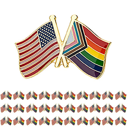 10pcs a lot U.S.A & Progress Pride Friendship Flag Metal Lapel Pin Flag Pin Badge
