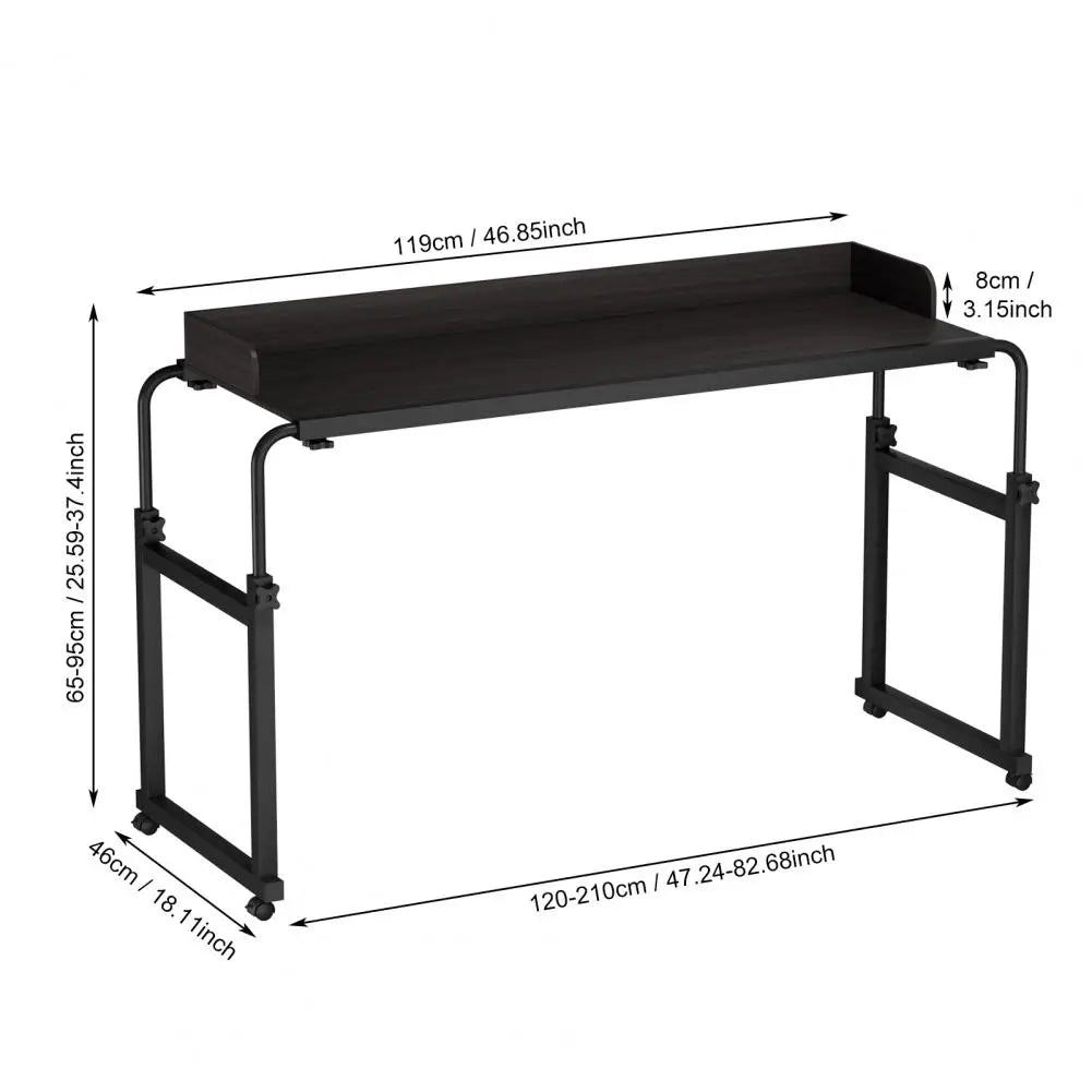 120x40CM Height Adjustable Overbed Table with Wheels, Rolling Over-the-Bed Laptop Desk with Raised Baffle, Home Office Bedroom H