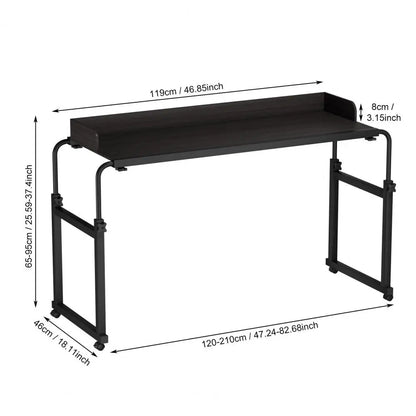 120x40CM Height Adjustable Overbed Table with Wheels, Rolling Over-the-Bed Laptop Desk with Raised Baffle, Home Office Bedroom H