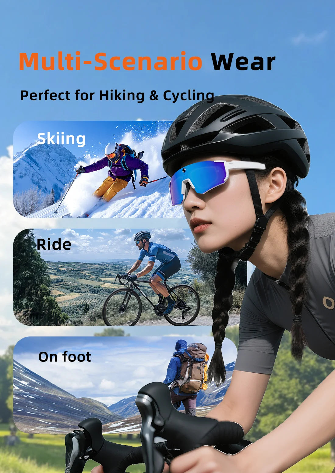2026 AI Skiing Smart Glasses 800W HD Anti-shake Camera Action Capture Goggles Men 3D Surroud Sound AI Chat Call Sport Sunglasses