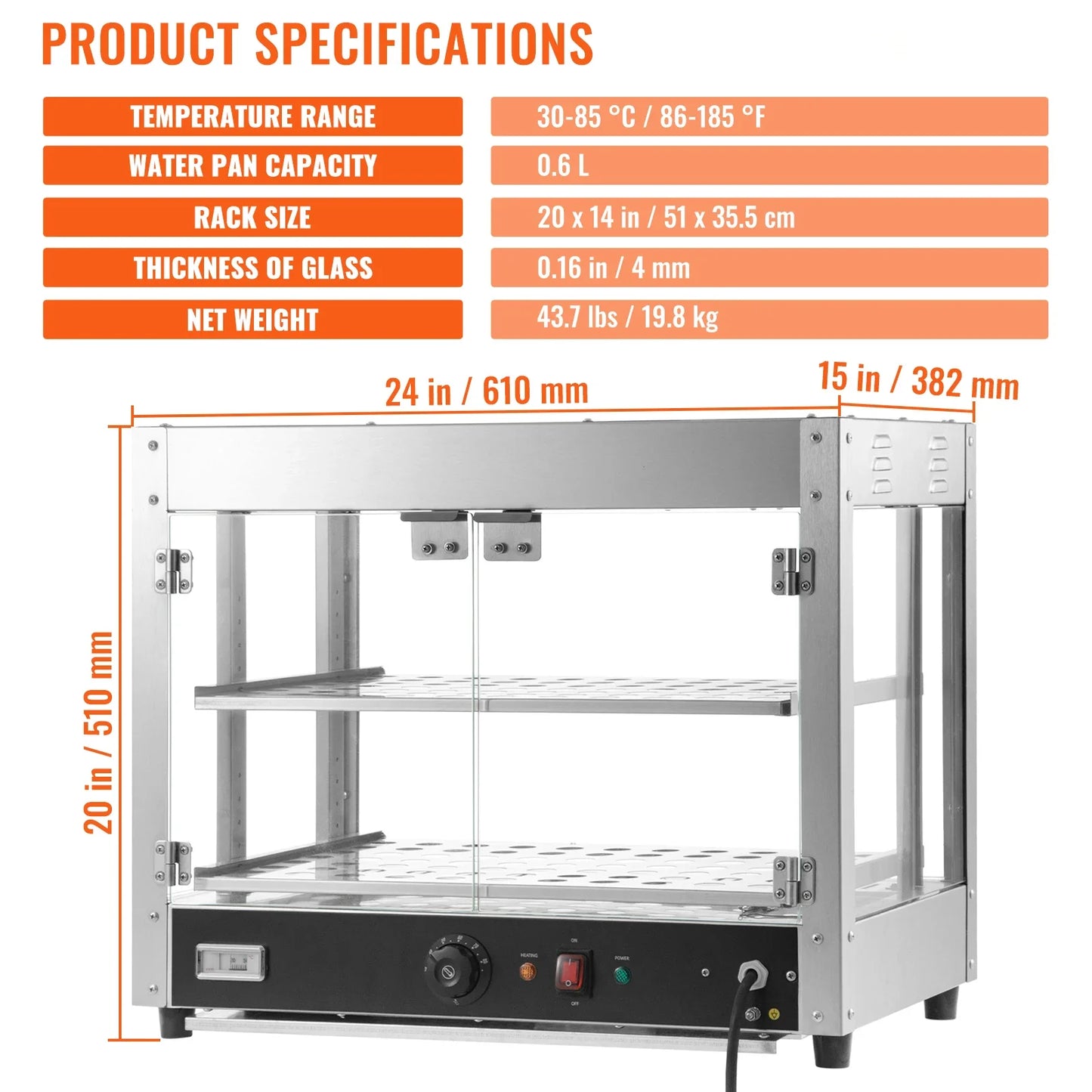 2/3 Tiers Countertop Food Warmer Commercial 3D Heating Pizza Pastry Warmer with Temp Knob Display Kitchen Appliance