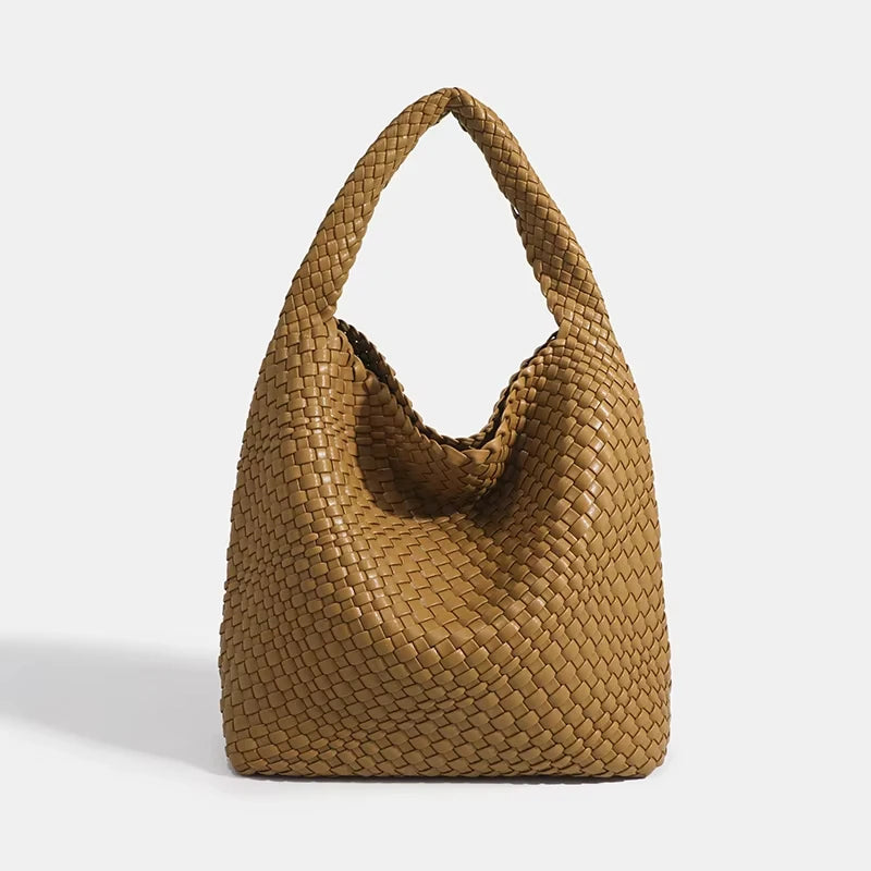 Women's Fashionable Woven PU Leather Tote Bag Shoulder Handbag Top-Handle Bag with Purse - Stylish Woven Bag Purses